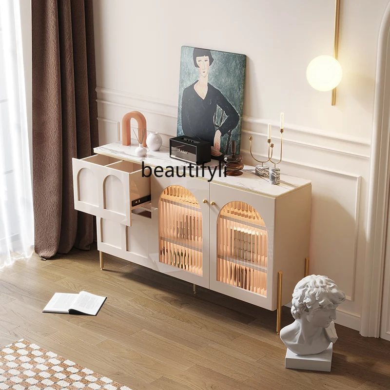 

yjLight Luxury Nordic Stone Plate Storage Cupboard Living Room Wall Narrow High Cabinet Home Modern Minimalist Sideboard Cabinet