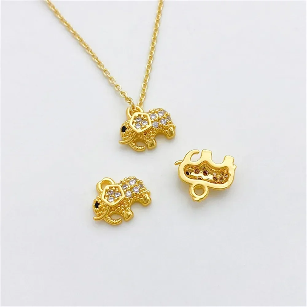

18K Gold Inlaid Zircon Elephant Cute Kitten Pendant, Handcrafted DIY Bracelet Necklace Material L477