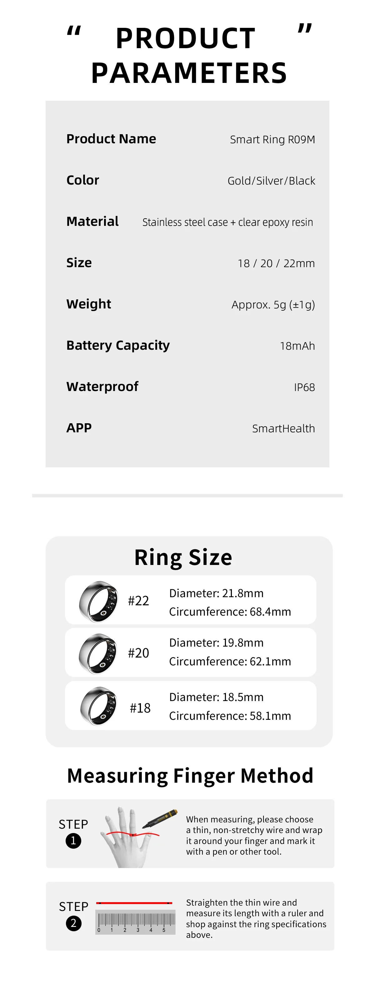 Zordai Smart Ring R09 M Mężczyźni Dla iphone Android Tętno Tlen we krwi Monitor zdrowia podczas snu Sport Aktywność Fitness Tracker Ring