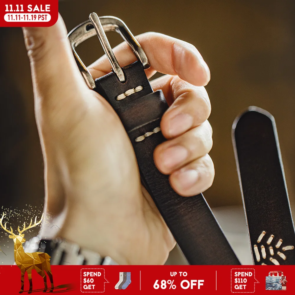 メイデン-男性用本革ベルトレトロブラックベルト牛革多用途無地日常使用新品