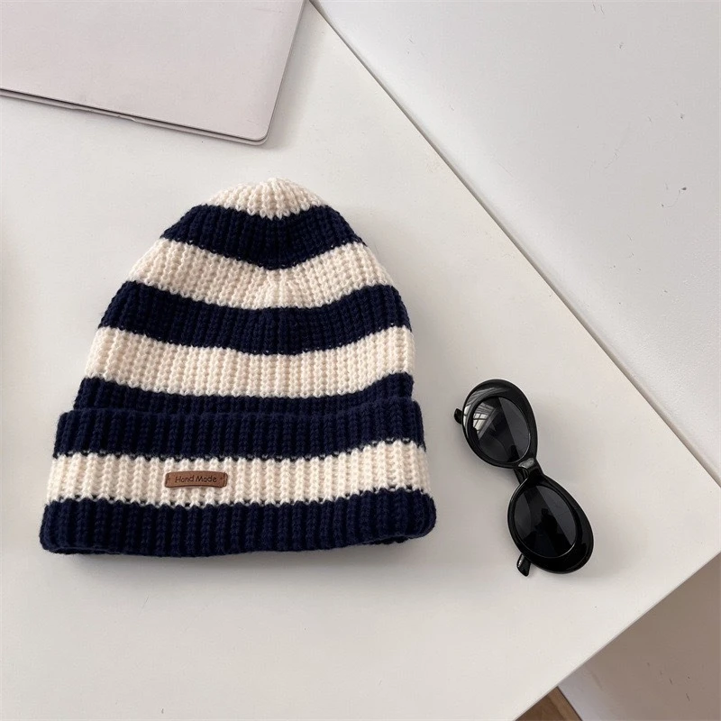 1PC Winter Warm Hats for Women Casual Stacking Knitted Bonnet Caps Men Hats Stripe Hip Hop Unisex Female Beanies