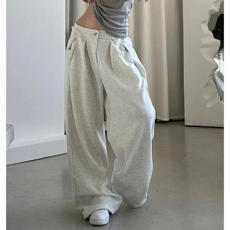 Solid Basic Sweat Pants Women Simple Y2K All Match Loose Wide Leg Stripes Trousers Vintage Oversize Streetwear Sports Bottoms