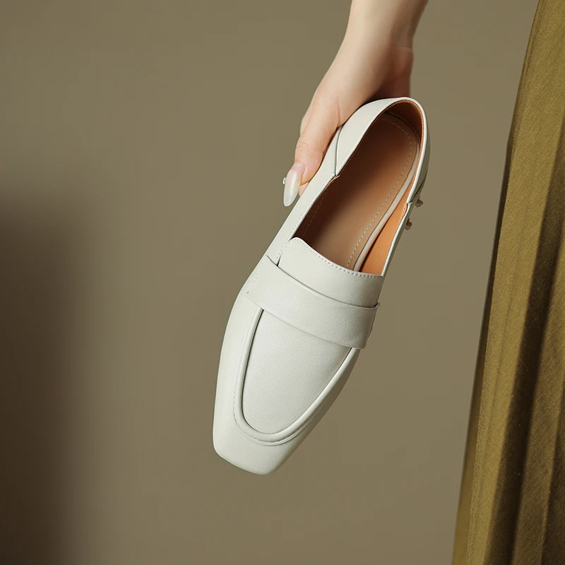 Cow Leather Square Toe Women Flats Casual Loafers Women Shoe Without Heel Spring Autumn Mules Woman Simple Shoes 2026 New Pumps