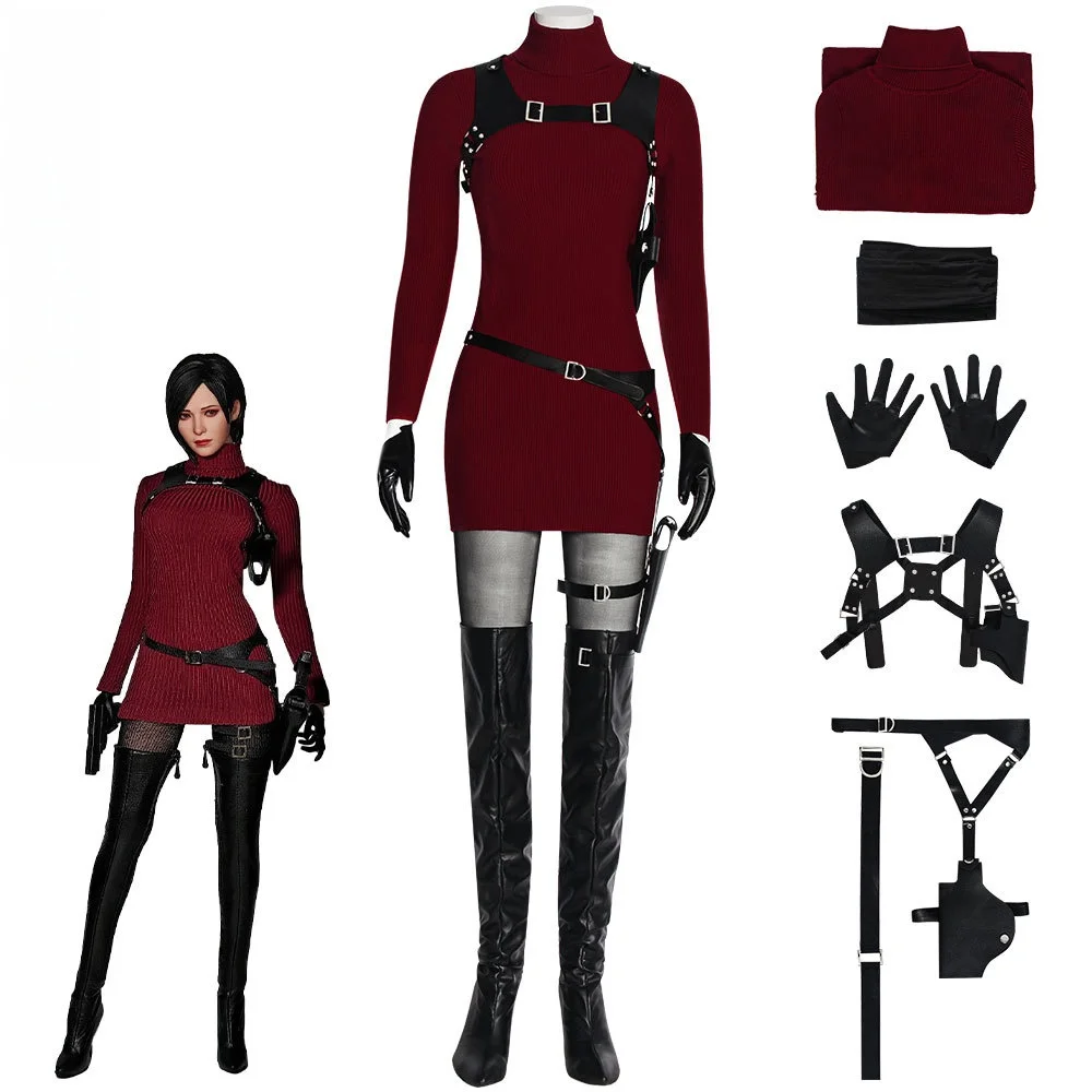 Adaa Wongg Cosplay-Kostüm, Spiel-Cosplay, 【XS-3XL】, sexy Damen-Pulloverkleid mit Accessoires, Halloween-Kostüm