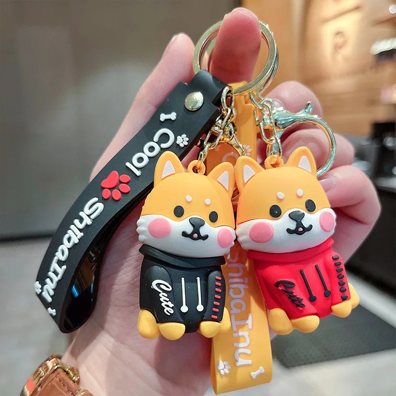 Personality Pvc Soft Rubber Shiba Inu Three-Dimensional Figure Car Key Chain Hanging Accessories Hanging Goods Wholesale