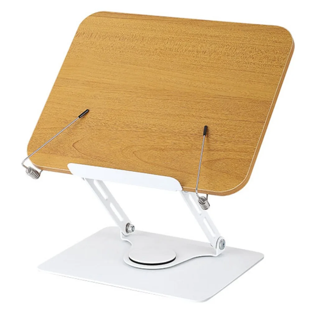 Durable Adjustable Desktop Book Stand with 360° Rotating Base Elastic Page Clips Reading Book Holder Foldable Reading Rack