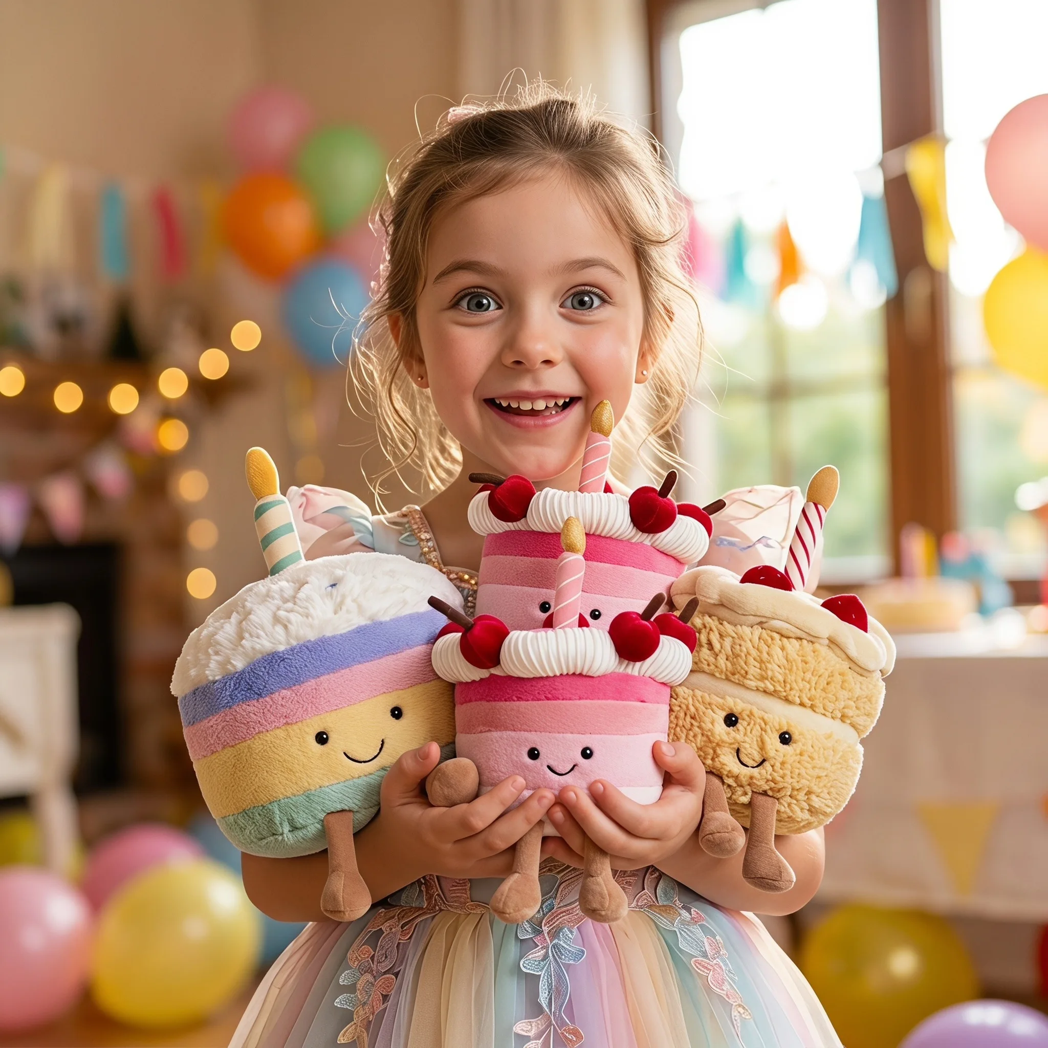 Creative Cake Shaped Plush Toy Soft Stuffed Rainbow Dessert Doll with Candle Kids Cuddly Birthday Xmas Gift Home Party Decor