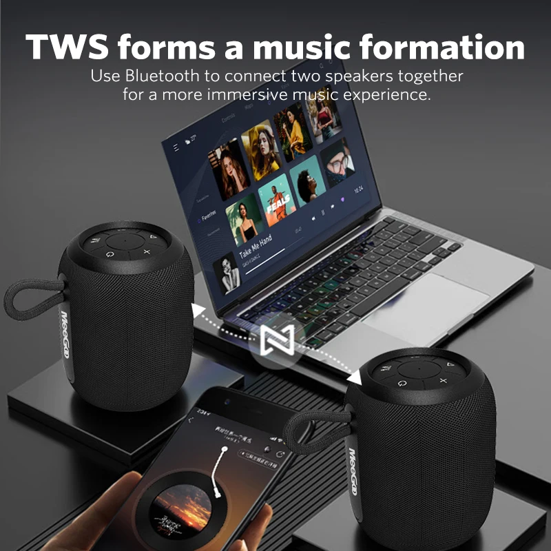 MeeGoo Bluetooth Speakers 40W Enhanced Bass Portable Outdoor Wireless Speaker 8Hrs IP7 Waterproof Shower Speaker Bluetooth 5.3