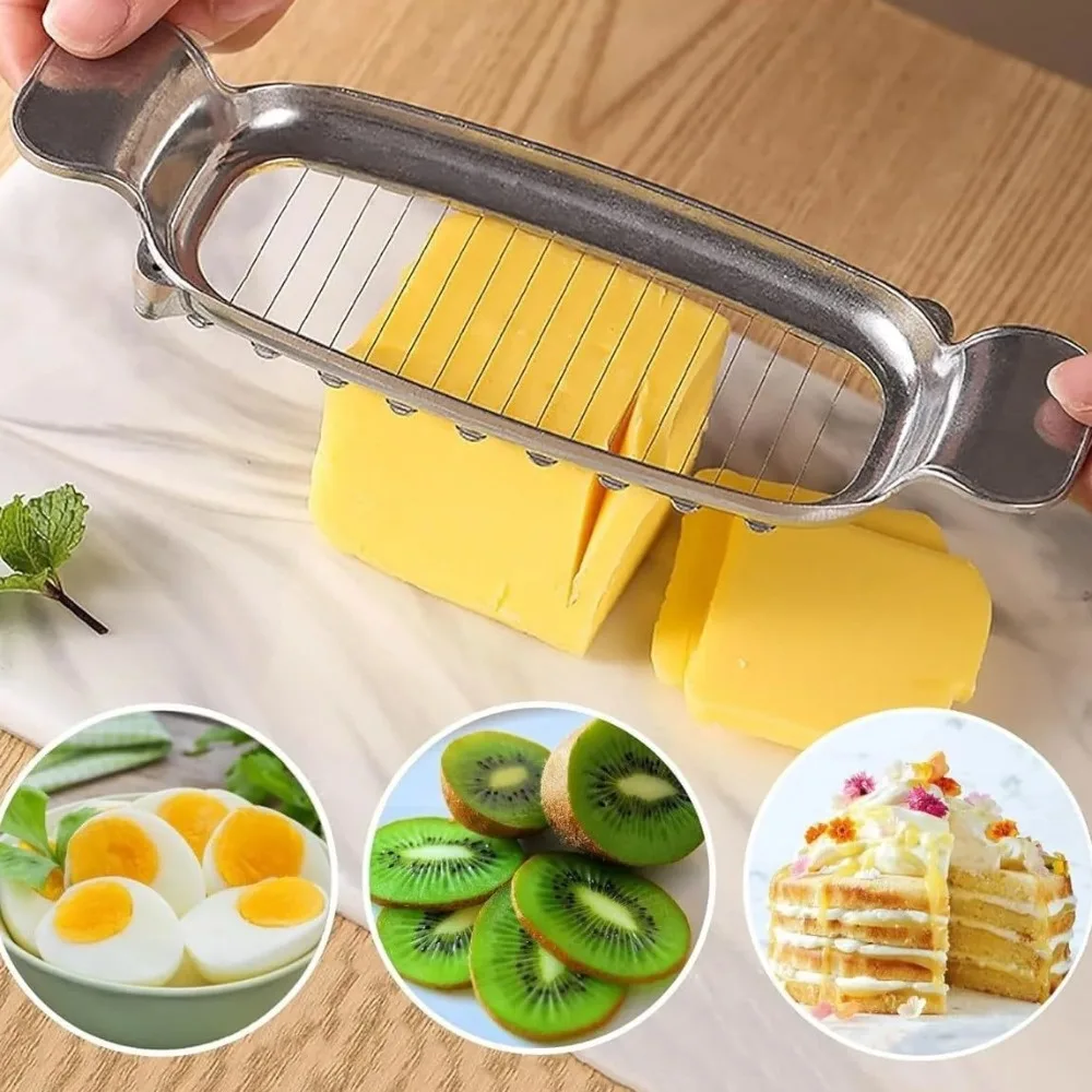 Stainless Steel Cheese Slicer Comfortable Grip Dishwasher Safe Butter Slicer Cutter Multifunctional Butter Cheese Wire Slicer