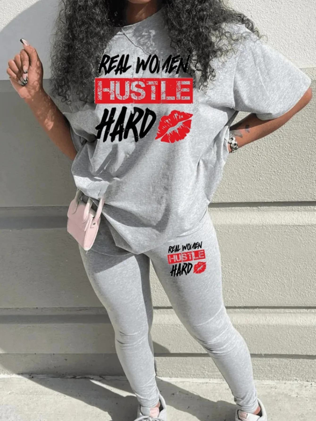 LW Odzież damska Plus Size Spodnie z nadrukiem litery Zestaw casual plus size pasujące zestawy z krótkim rękawem T-shirt + spodnie dresowe zestawy