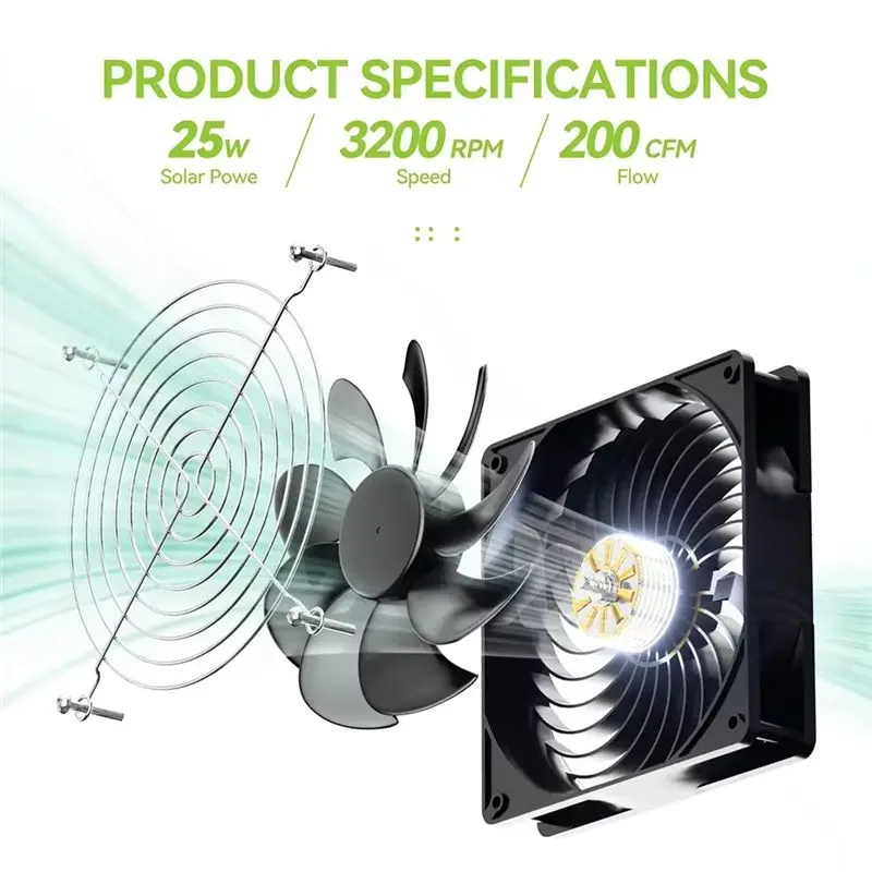 A56T-Solar Panel Fan Kit 15W Solar Powered Fan With Dual Waterproof Fans For RV Greenhouse Fan