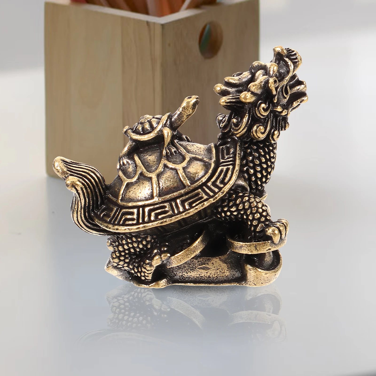 

Dragon and Turtle Ornaments for Copper Coin Figures Statue Shaped Figurine Animal Decor Home