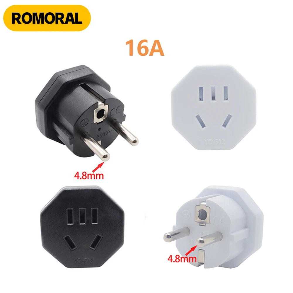 

16A Power Plug Adapter Universal EU converter Travel Adapter 2 Round Pin 4.8mm Socket EU Wall Socket AC 250V Charger Sockets