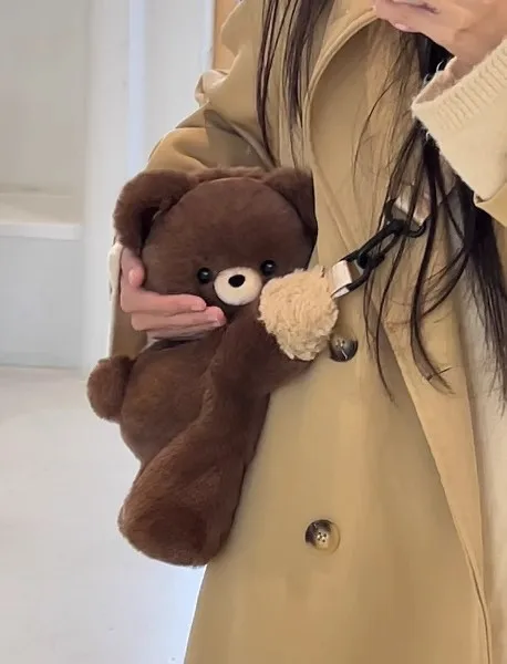 2024 women cute little brown bear shoulder bag girl personality cartoon doll plush backpack