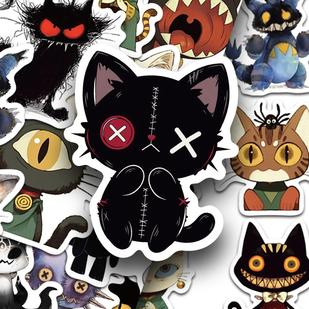 

10/30/50pcs Horror Gothic Cat Cartoon Stickers Decals Waterproof Graffiti Laptop Phone Car Cool Halloween Decoration Sticker Toy