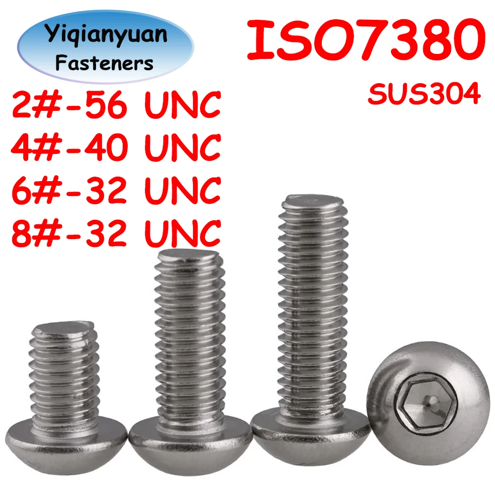 

Yiqianyuan 2# 4# 6# 8# UNC ISO7380 SUS304 Stainless Steel Hex Socket Button Round Head Screws Allen Key Bolts Full Threaded
