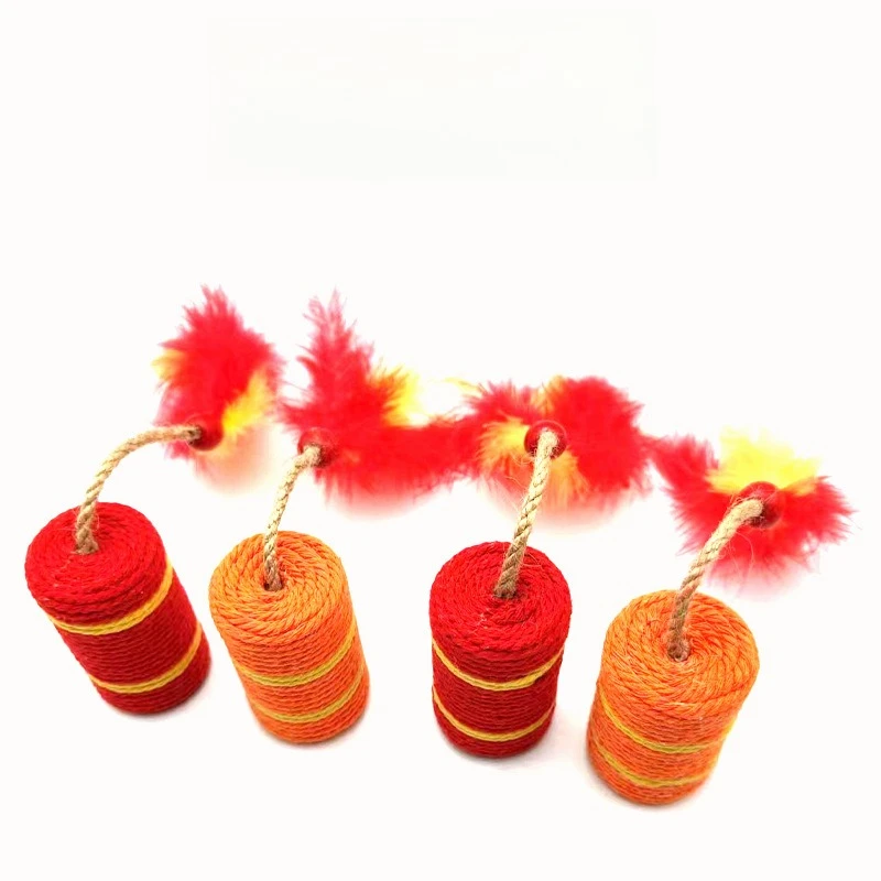 Cat Toy Cotton Rope Firecracker Shape Chew Bite Scratch Resistant Interactive Self Play Durable Teething Training Pet Toy