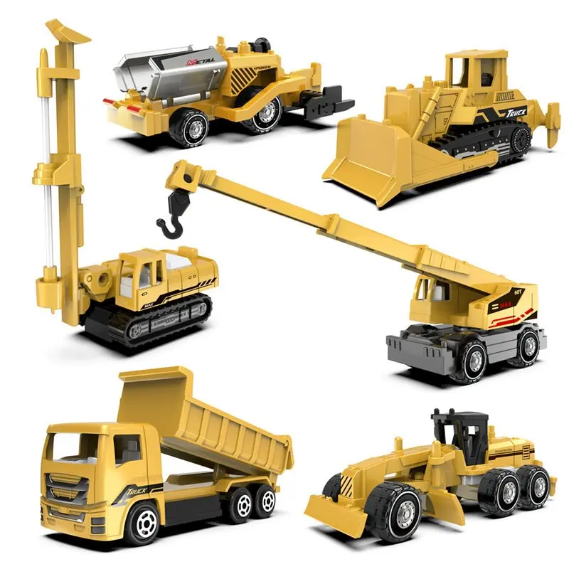 

Children's toy 1: 64 alloy yellow engineering vehicle model set, dump truck, drilling rig, crane model