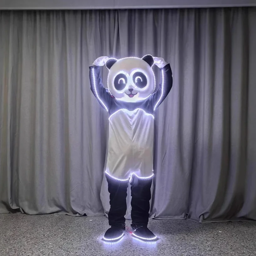 

LED Light up Panda Mascot Costume Adult Halloween Carnival Parade Festival Animal Cosplay Jumpsuit Head Cover Performance Wear