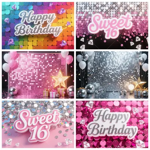 Sequin Wall Background Birthday Stage Gift Balloon Girl Sweet 16 Party Decor Custom Pink Backdrop Adult Photography Studio