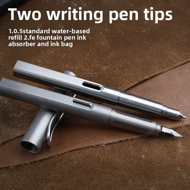 

1 шт., высококачественная титановая тактическая ручка TC4, 2-в-1, перьевая чернильная ручка для самообороны, деловая ручка, инструмент EDC, подарок