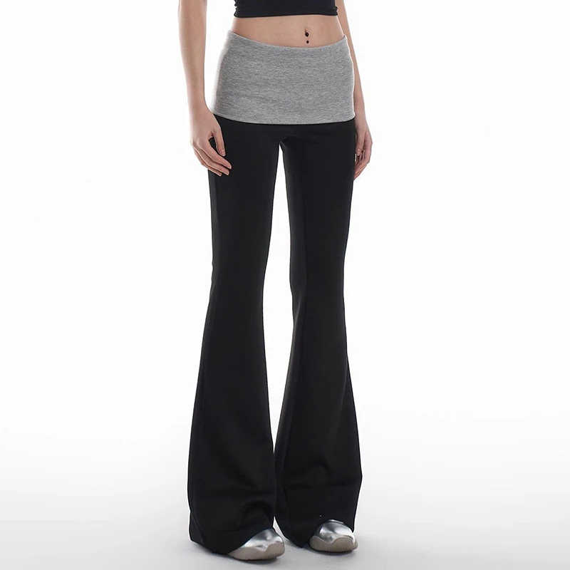 2025 Pantalones de Yoga de cintura alta de diseñador elegante para mujer, pantalones acampanados adelgazantes de retales para mujer, pantalones de chándal informales de pierna recta