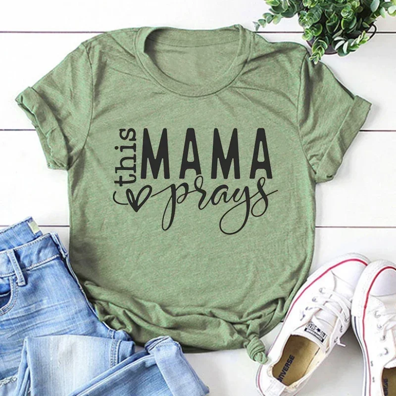 

Mama Prays Shirt Mom Love Jesus T-shirts Mom Graphic T Shirts Mother's Day Religious Tops Faith Tee Christian M