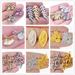5pcs Plant Charm Ear Of Wheat Tree Leaf Stainless Steel Pendants For Jewelry Making Supplies Ginkgo Leaf DIY Earrings Bracelets