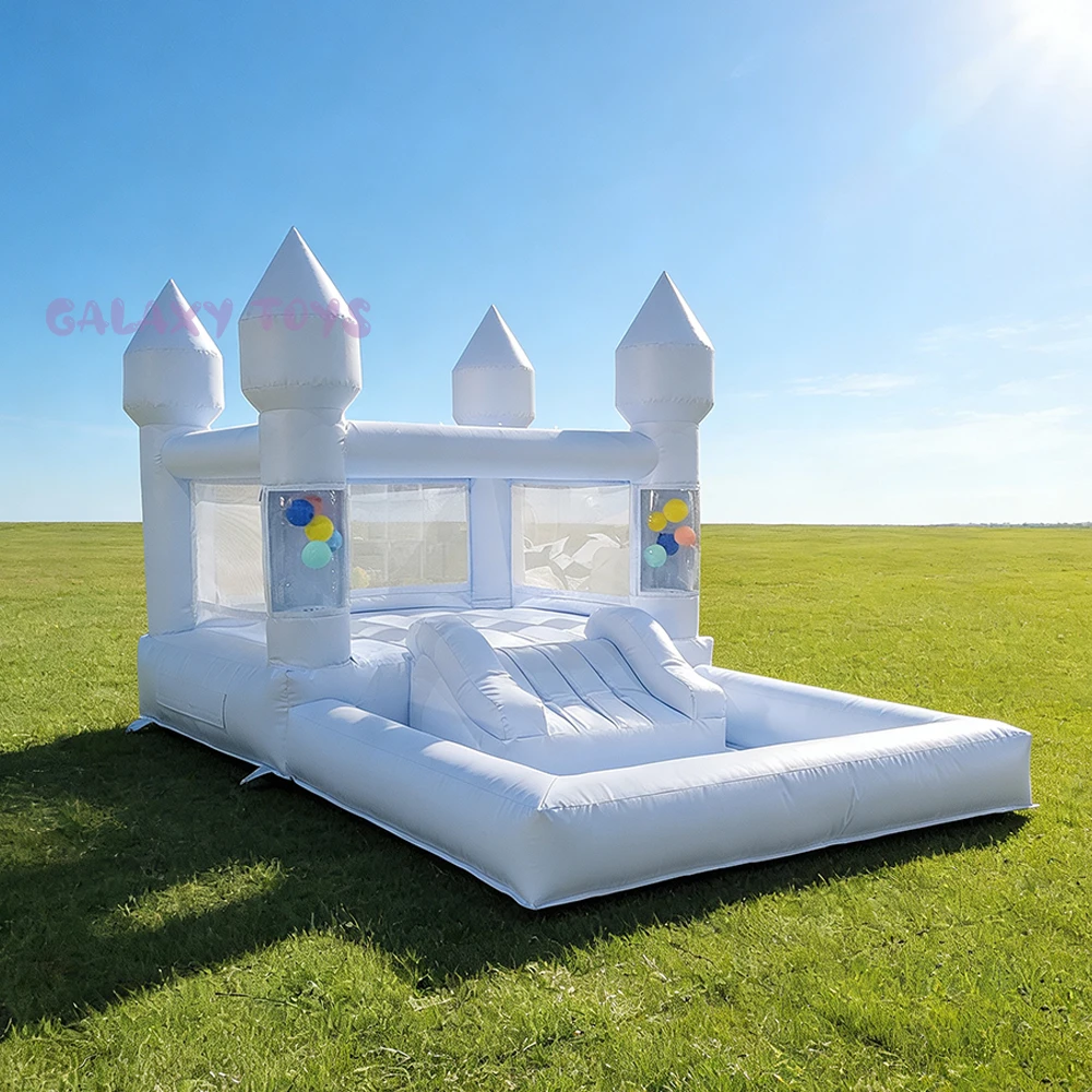 Будиночок для детей 5–12 лет, шезлонг с воздуходувкой для заднего двора/в помещении, детский праздничный надувной дом с горкой