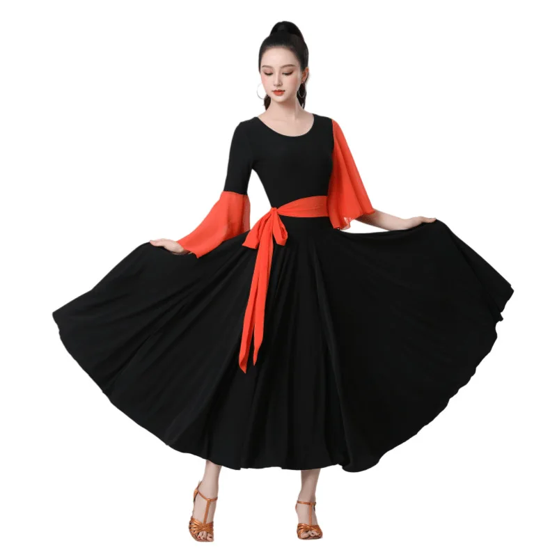 Elegante e confortável dança latina fluindo desempenho traje equipado e versátil vestido de baile de dança quadrada vestido de emagrecimento