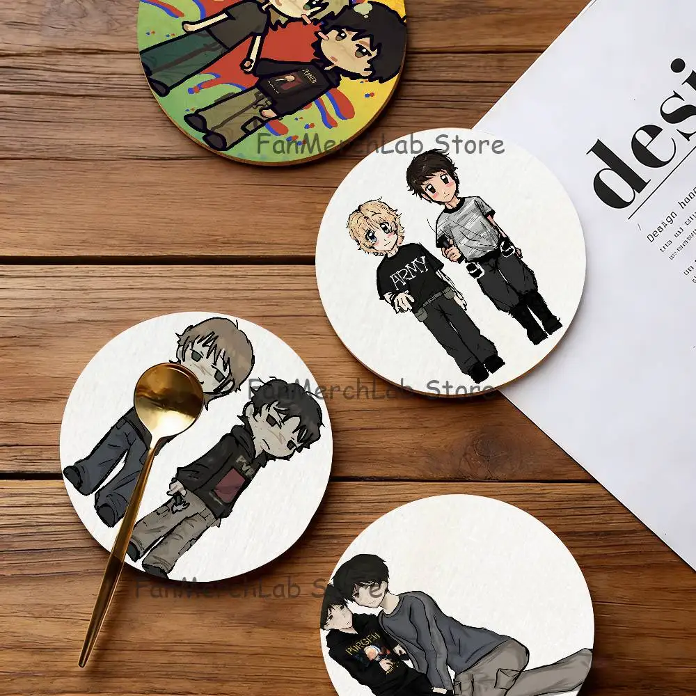 

A-Artyom and N-Nikita FanartS 2D Pattern round Wooden Coaster Decorative Coffee Cup for Use in Coffee Shops Bars Wine Beer