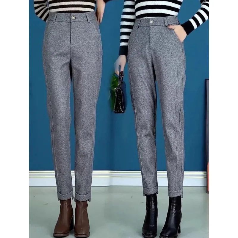 

Women's High Waist Thiened Fce Lined Straight Leg Pants Autumn Winter New Sle Faionable Versatile Slimming Concealing