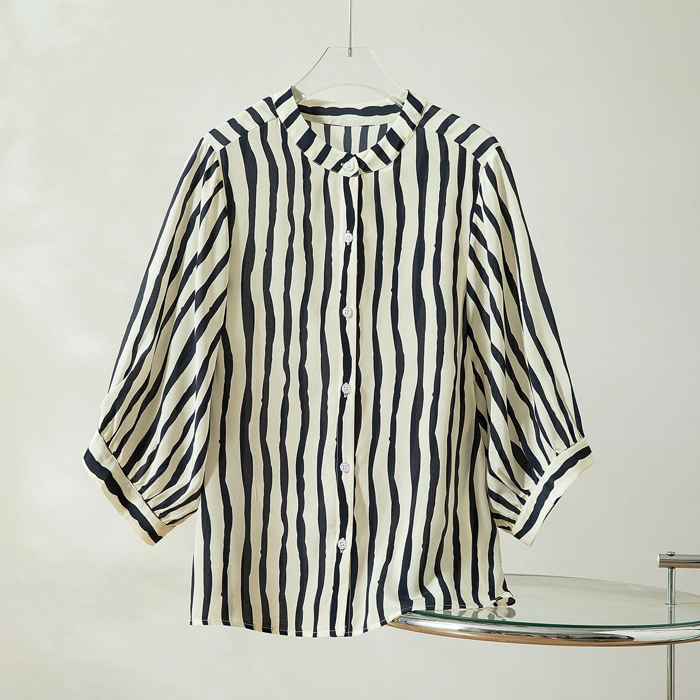 Winsleter-100% Camicia elegante in vera seta, manica a lanterna da donna a righe, camicetta ampia casual versatile, autunno 2025 T57072CC