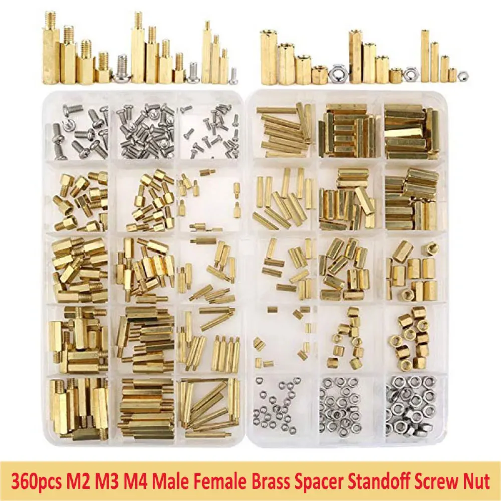 360Pcs Mix Standoff Spacer Kit M2 M3 M4 Brass Male Female Standoff Spacer Hex Screws Bolts Nuts Set Household Hardware