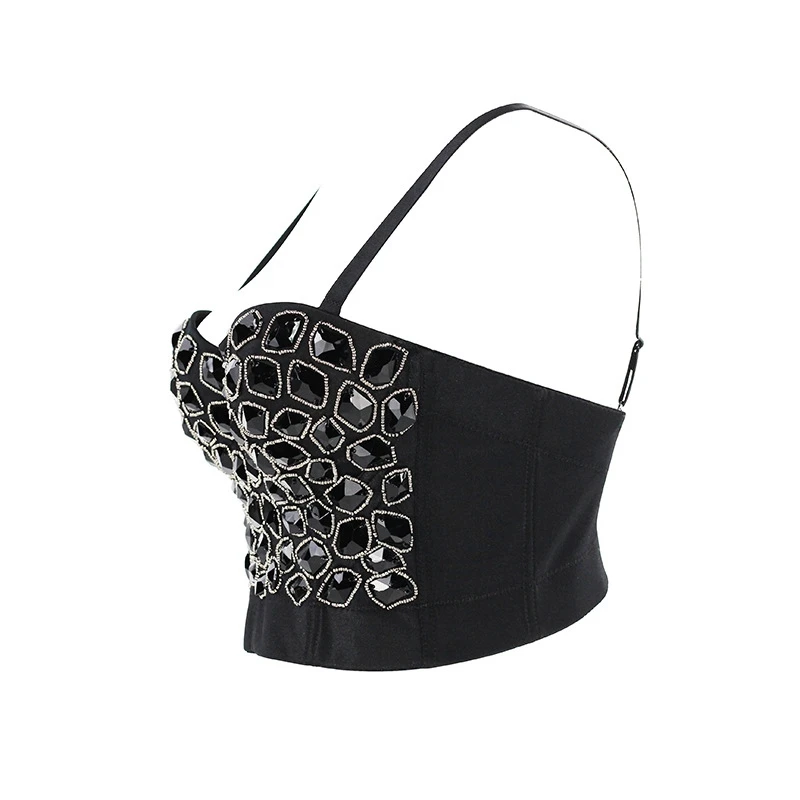 Cupnaya cristaux strass femmes Sexy haut court Push Up Bustier court Camisole Corset Bralette brillant pour les spectacles de carnaval