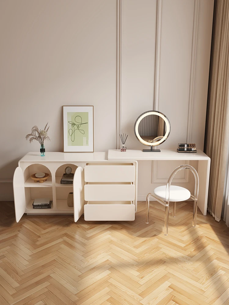 Elegant Women's Makeup Table Set with Mirror Drawer Storage Shelves Cabinet for Girls