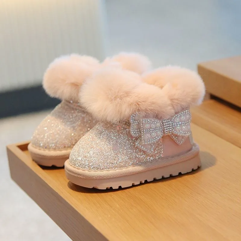 

Girls Snow Boots Warm Fleece Lined Winter Toddler Shoes Soft Sole First Walking Booties for Baby Girls​