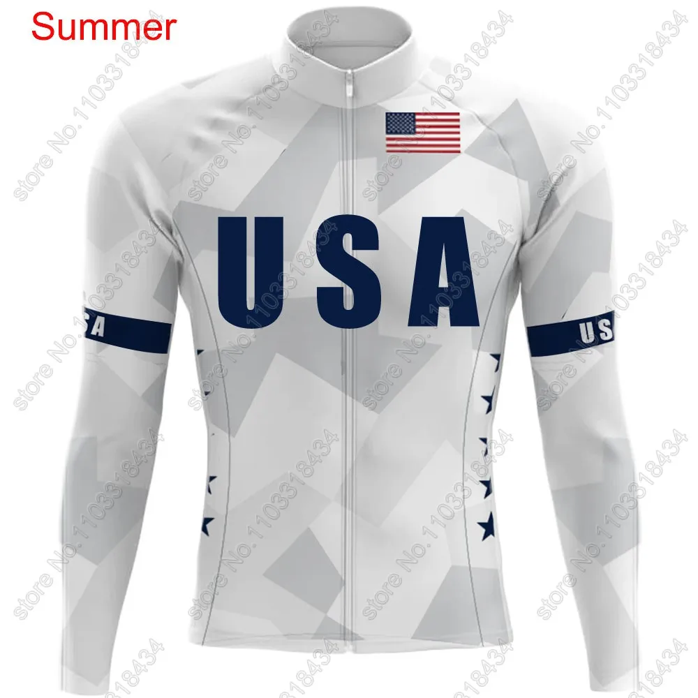 2024 USA Naiontal Team Cycling Jersey Set Long Sleeve Men Winter United States Clothing Suit MTB Bike Road Pants Bib Ropa