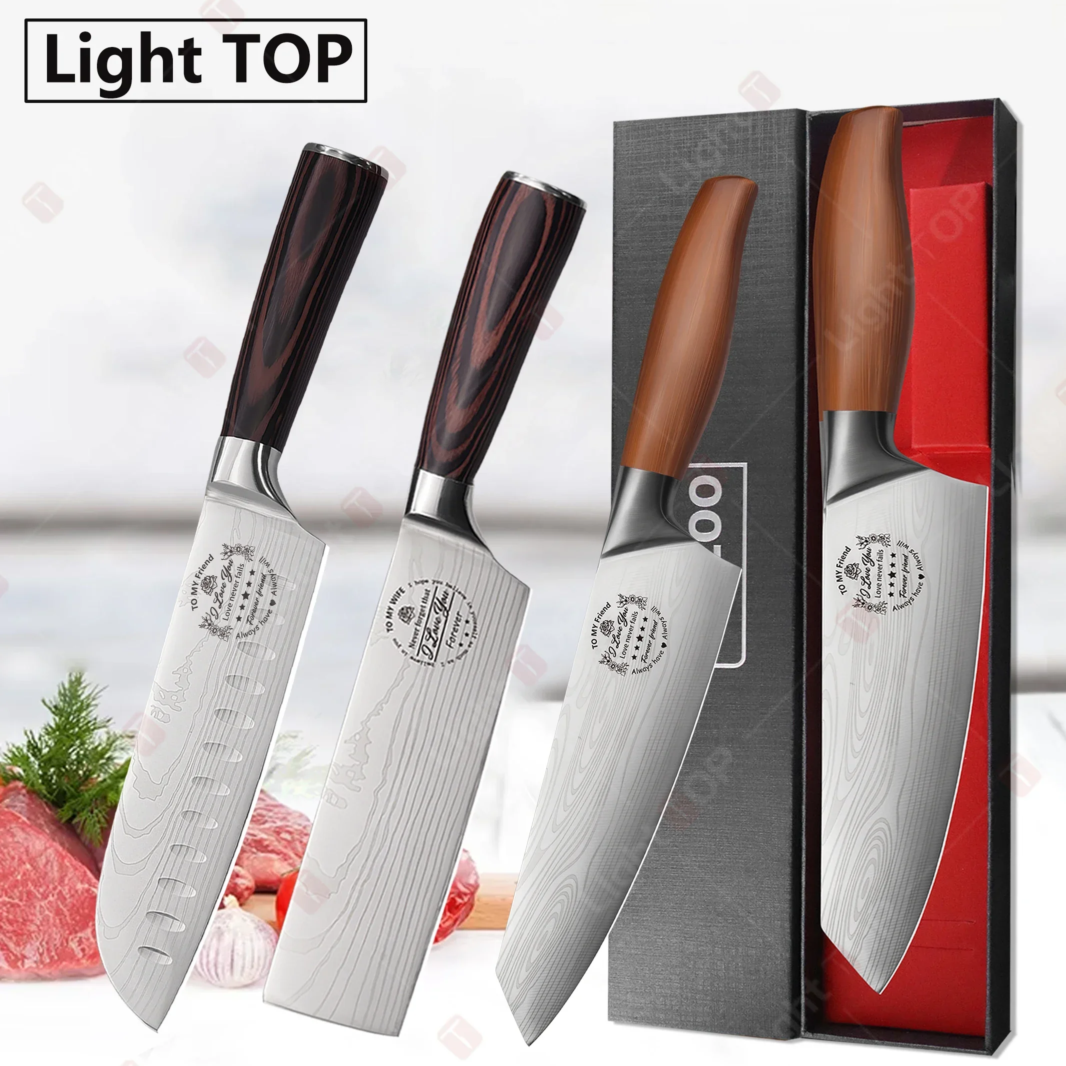 Professional Chef's Knife Japanese Sharp Meat Cleaver Fruit Slicing Knife Cooking Damascus Laser Kitchen Knives with Gift Box