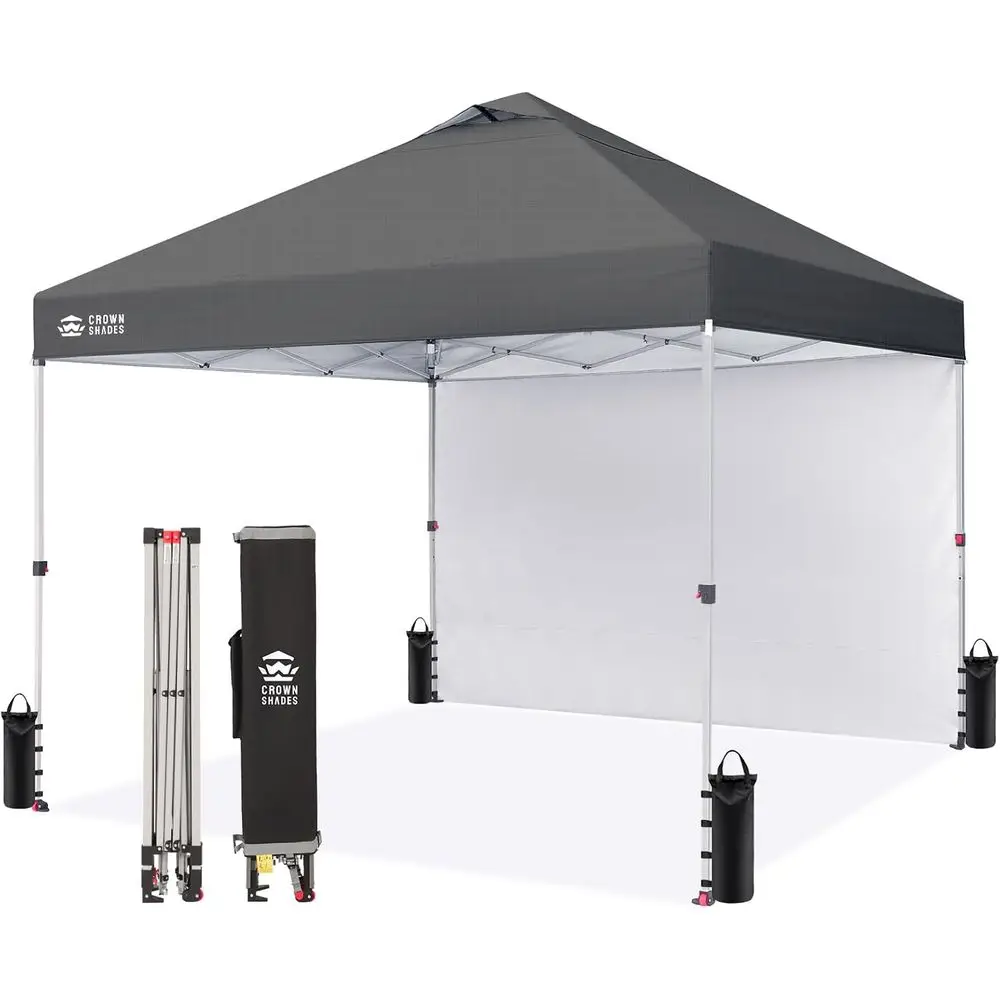 10x10 Instant Beach Tent with One-Touch Setup, Outdoor Sun Shelter for Events, Parties, Camping - Grey Grid Gazebo with Carry Ba