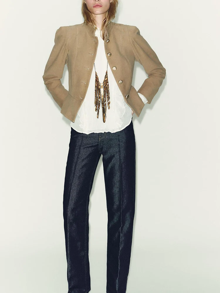 

Европейский и американский стиль, осень 202, новые поступления, женская одежда, универсальный однобортный пиджак из искусственной замши с эффектом