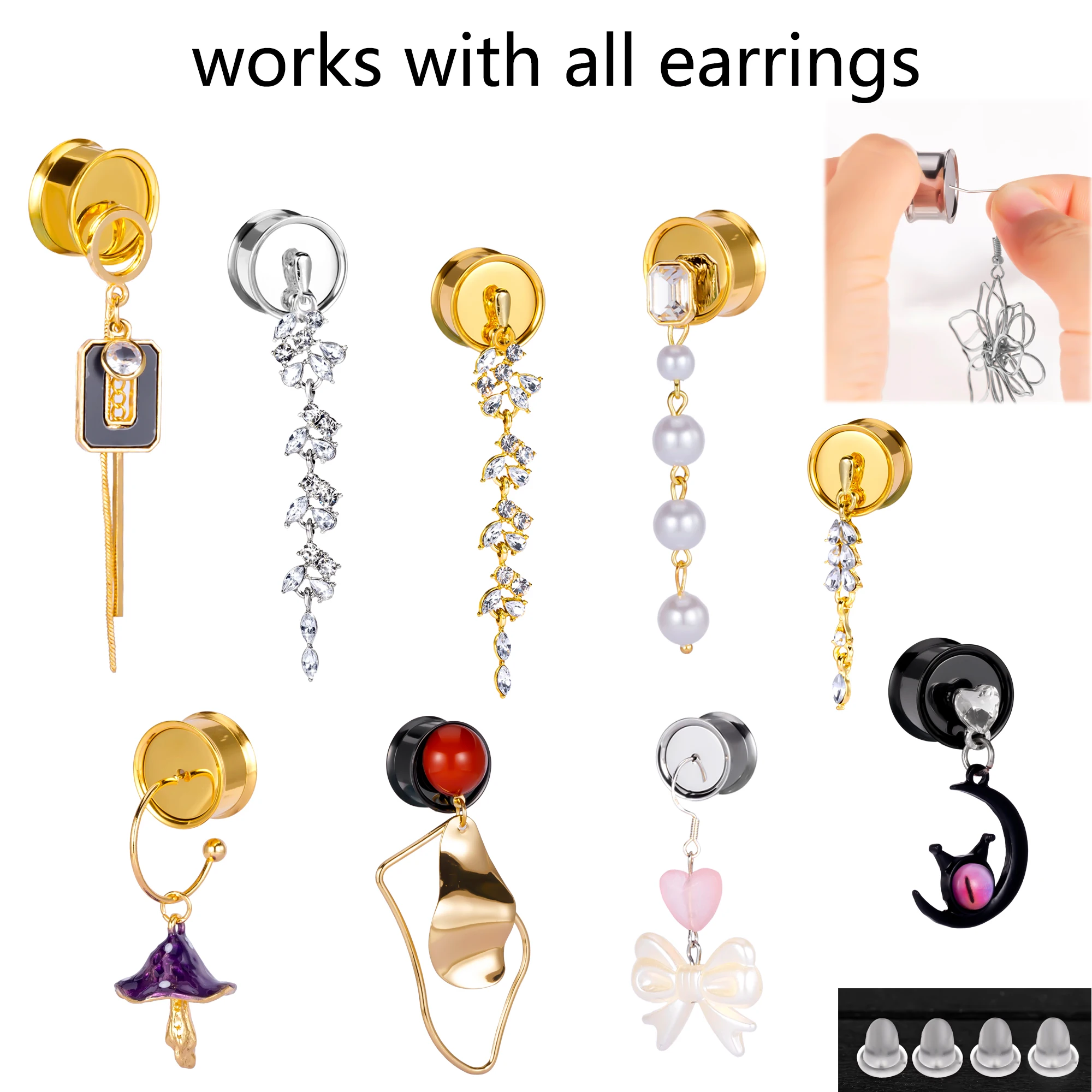 Vankula 2pcs New DIY Ear Gauges Stainless Steel Ear Tunnels Plugs Piercing Jewelry Ear Expander Stretchers Dangle Gauges Earring