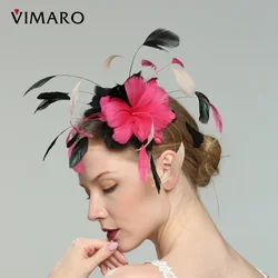 VIMARO Fuchsia and Black Feather Fascinators for Women Elegant Hair Accessories Fascinator Hats for Women Wedding and Church