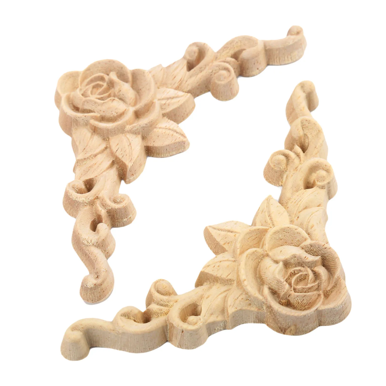 4PCS 8*8*1.2cm European Style Wood Carved Rose Applique Board For Walls Doors Cabinets Bed Home Decoration Small Accessories