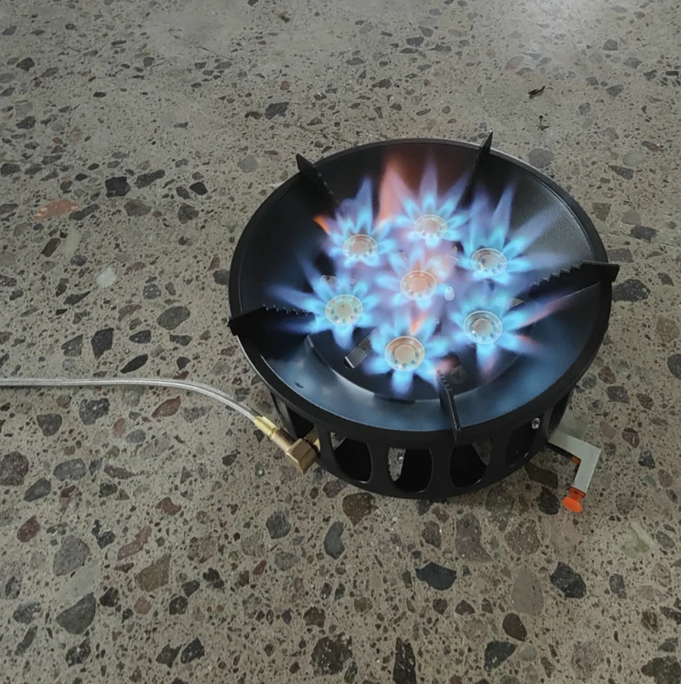 SOLO WILD Portable Round Furnace with 7 Burners Outdoor Camping Traveling Picnic Stove with Electronic Ignition