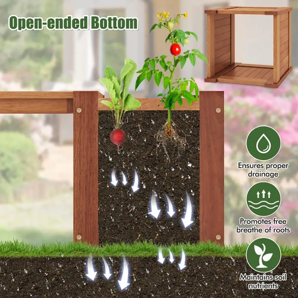 Scatola per fioriera in legno per letto da giardino rialzato con finitura a olio di teak da 1 pezzo con panca in legno massello resistente agli agenti atmosferici per patio esterno