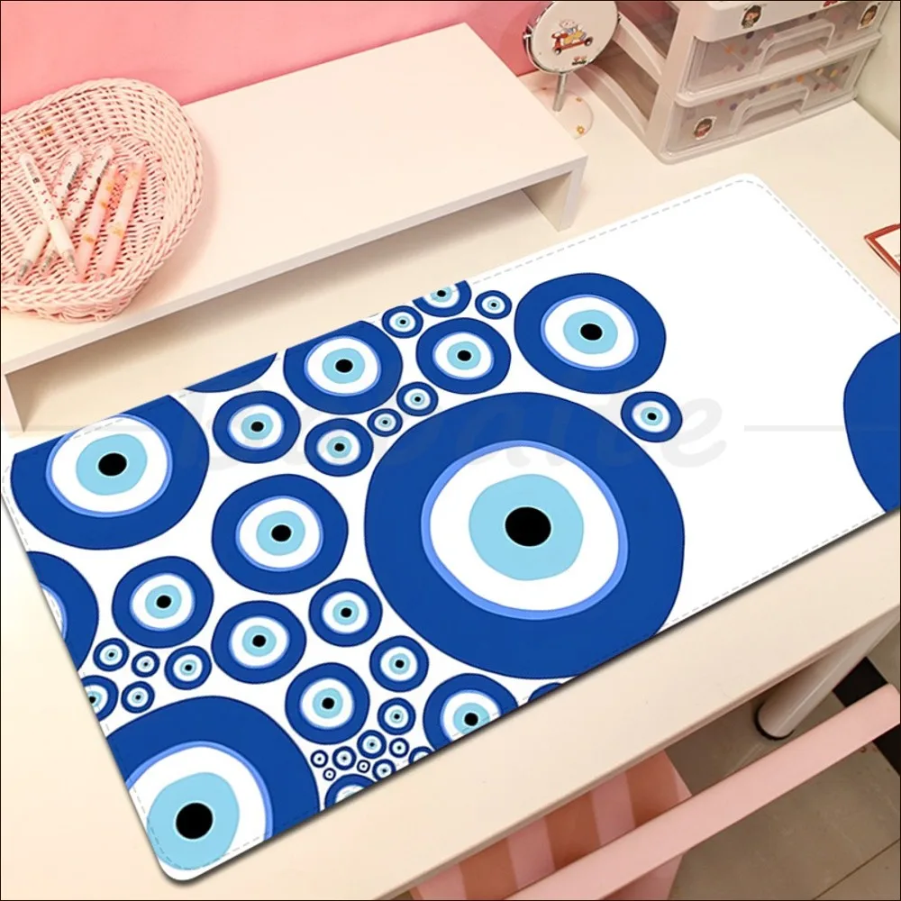 Funny Turkish Lucky Blue Evil Eye Mousepad girl pad Keyboards Mat Rubber Desk Mat Size for large Edge Locking Game Keyboard Pad