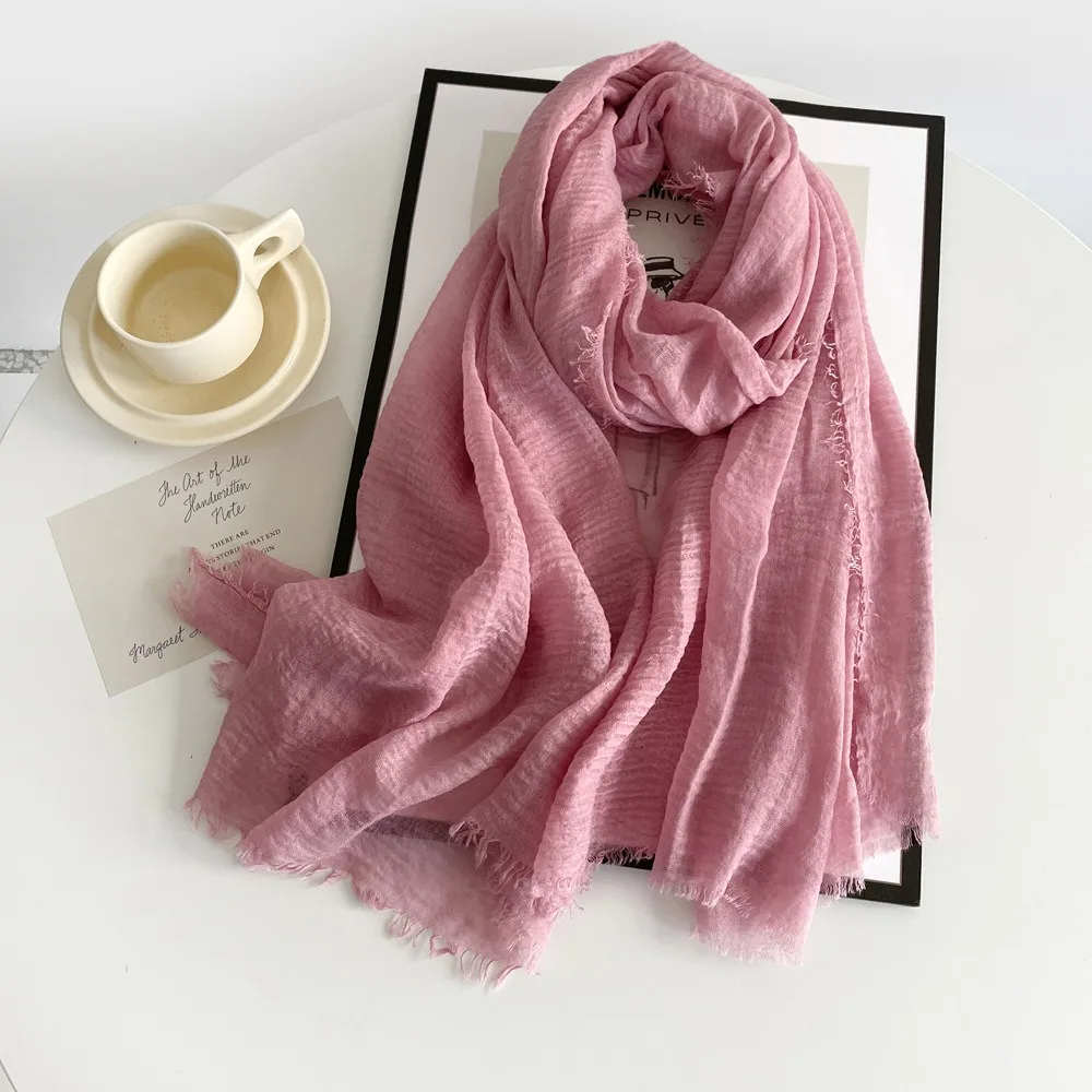 Solid Color Cotton and Linen Scarves Autumn Winter New Women\'s Retro Monochrome Medium Length Decorative Long Shawls Wholesale