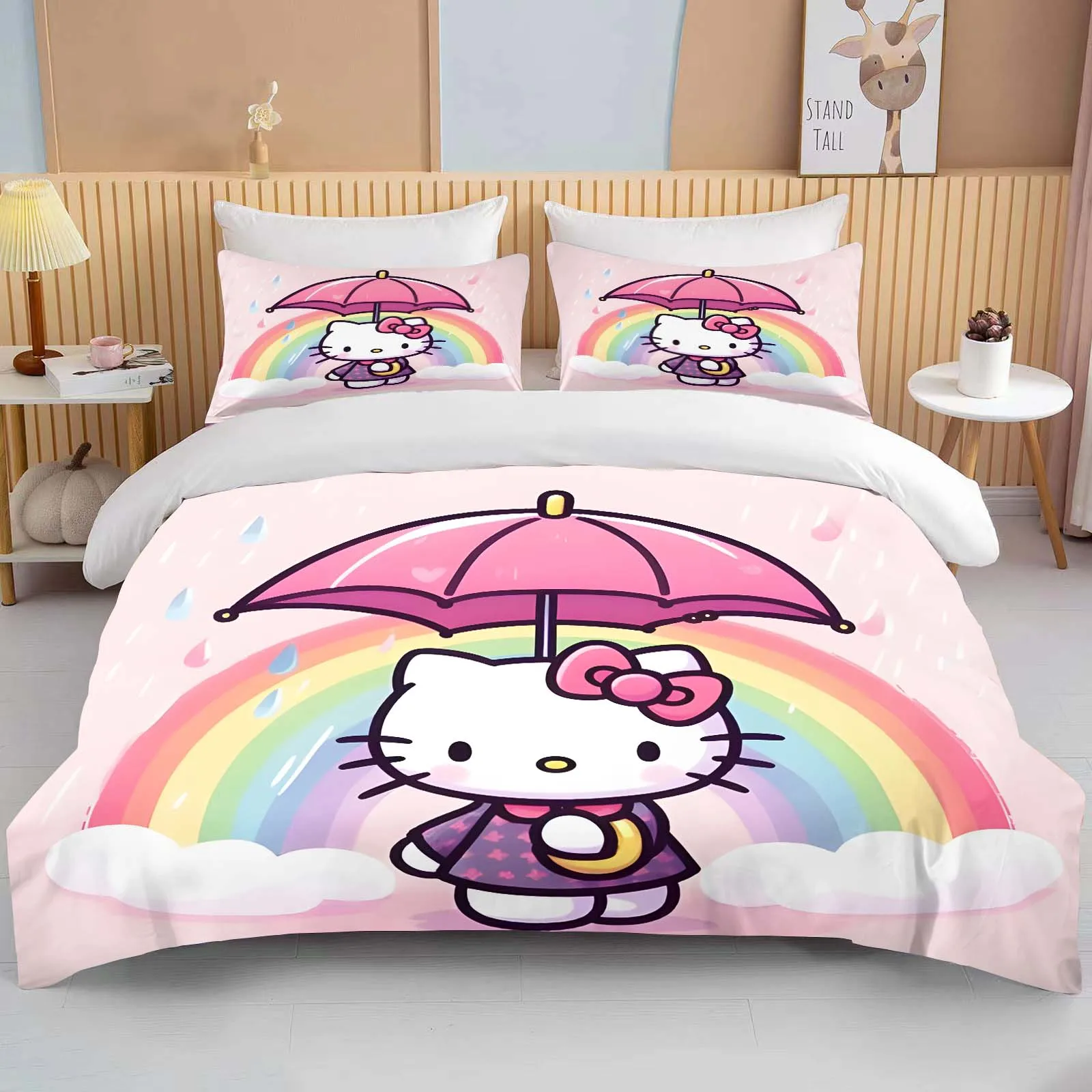 Imagem -05 - Olá Kitey Impresso Bedding Conjunto para Adulto Edredon Kawaii Microfibra Bed Cover Fronha dos Desenhos Animados Rosa Quarto 10 Tamanhos