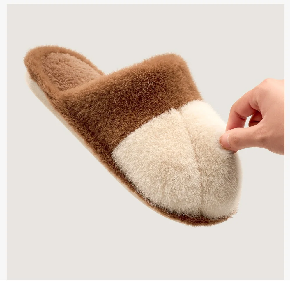 Neue Winter-Plüsch-Leopard-Hausschuhe für Damen, flauschige offene Hausschuhe mit Gummisohle, warme, rutschfeste Mules mit Gepardenmuster und Farbblock-Design – Detail 17